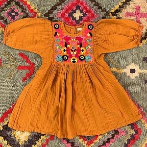 Pink Chicken Girls BOHO Embroidered Floral Dress Golden Yellow with Neon Size 6